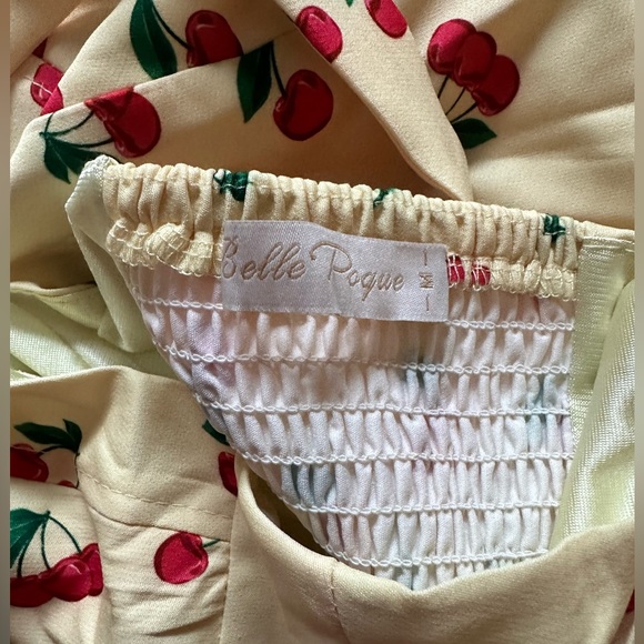 Belle Paque Sweetheart Neck A-Line Dress Medium Cocktail Yellow Red Cherries - Picture 5 of 13